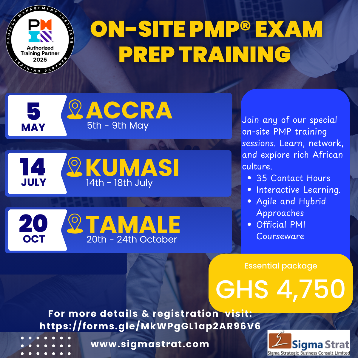 In person PMP training in Accra, Kumasi or Tamale